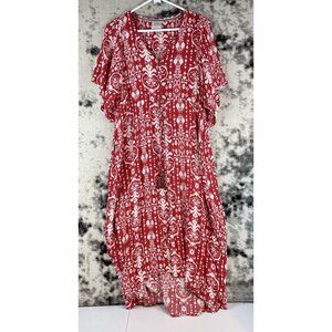 Knox Rose Maxi Dress‎ Women's Size Extra Small Red Rayon Comfort V-Neck Boho